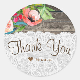 Colorful Flowers Modern Floral Chic Wood & Lace Ronde Sticker