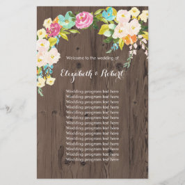 Colorful Flowers op Faux Wood