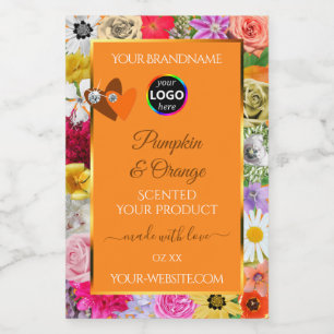 Colorful Flowers Oranje Product Labels Harten Logo Voedselcontainer Etiket