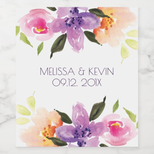 Colorful Flowers Our Wedday Wijn Etiket (Enkel label)