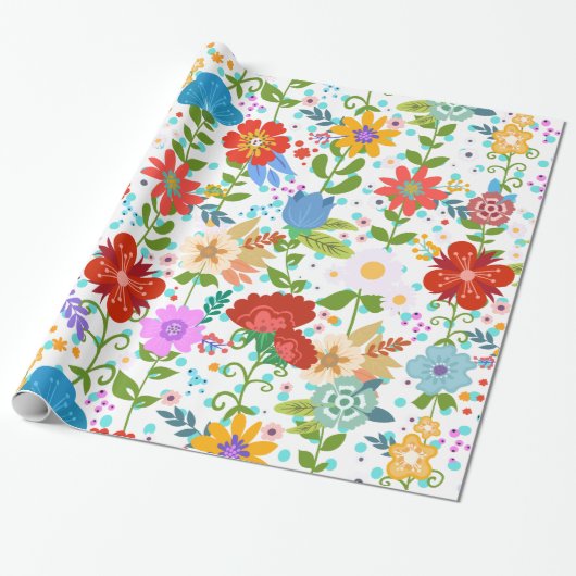 Colorful Flowers Patroon Cadeaupapier (Uitgerold)