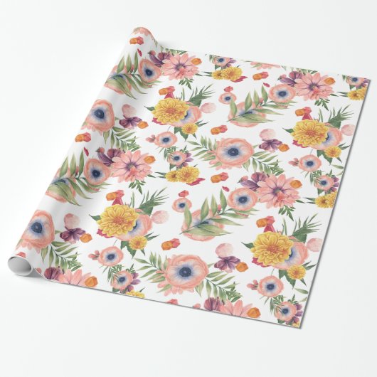 Colorful Flowers Patroon Cadeaupapier (Uitgerold)