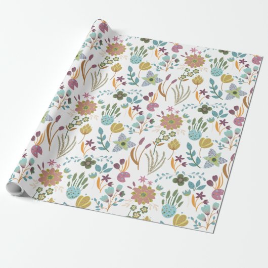 Colorful Flowers Patroon Cadeaupapier (Uitgerold)