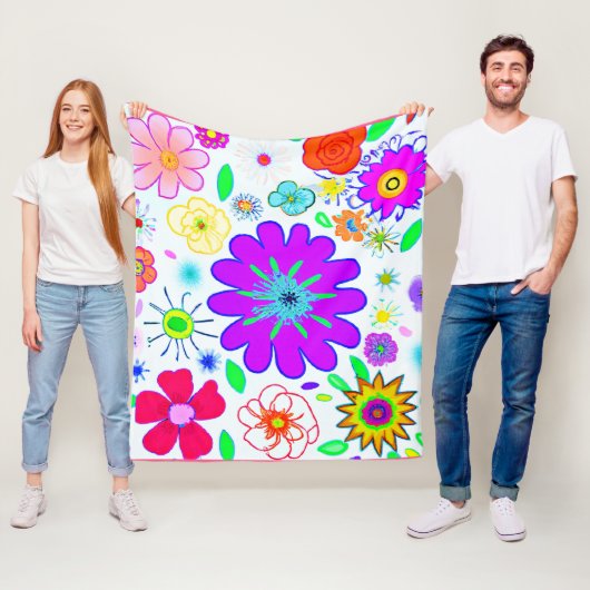 Colorful Flowers Patroon Fleece Deken (In situ)