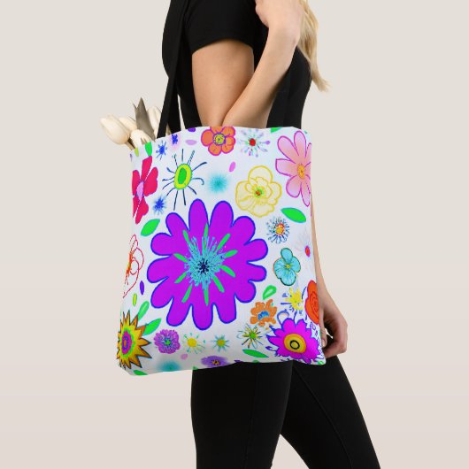 Colorful Flowers Patroon Tote Bag (Dichtbij)
