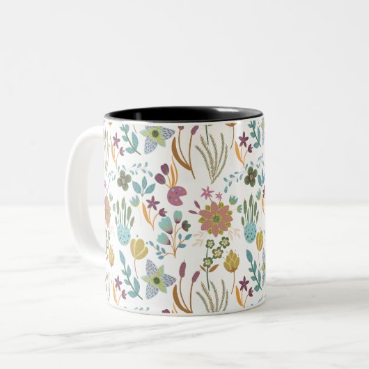 Colorful Flowers Patroon Tweekleurige Koffiemok (Voorkant links)