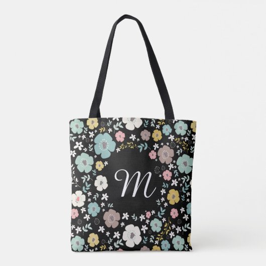 Colorful Flowers Pattern & Lijst with Monogram Tote Bag (Achterkant)