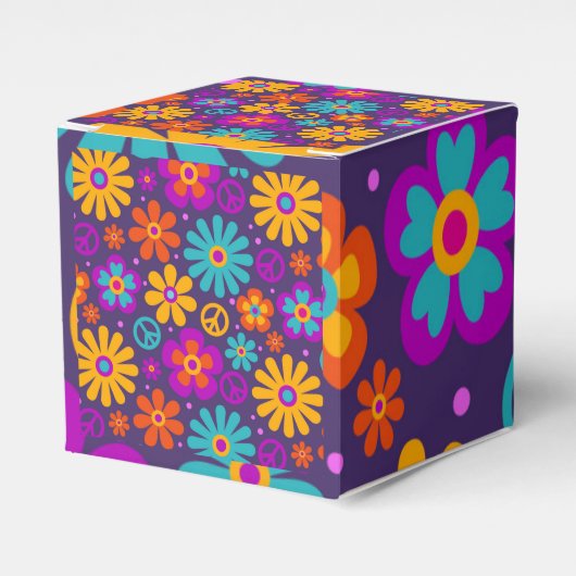 Colorful Flowers Peace Love Groovy Retro Hippie Bedankdoosjes (Voorkant Zijde)