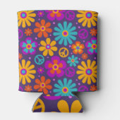 Colorful Flowers Peace Love Groovy Retro Hippie Blikjeskoeler (Achterkant)