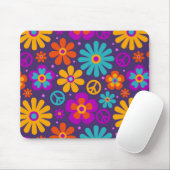 Colorful Flowers Peace Love Groovy Retro Hippie Muismat (Met muis)