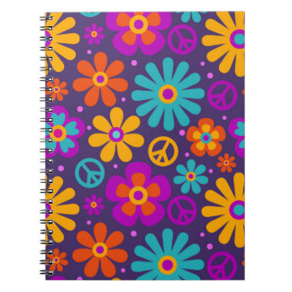 Colorful Flowers Peace Love Groovy Retro Hippie Notitieboek