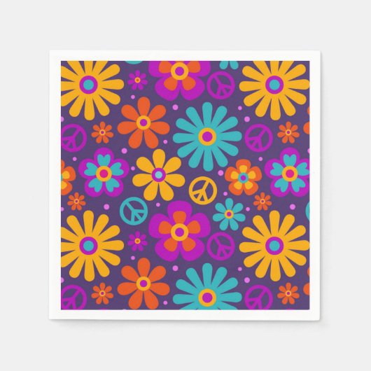 Colorful Flowers Peace Love Groovy Retro Hippie Servet (Voorkant)