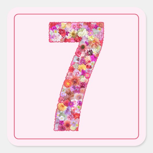 Colorful Flowers Pink Month Number 7 Vierkante Sticker (Voorkant)