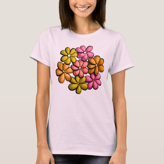 Colorful Flowers Pink Spring Floral T-shirt (Voorkant)