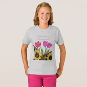 Colorful Flowers Pink Tulips & Yellow Sunflower T-shirt (Voorkant volledig)