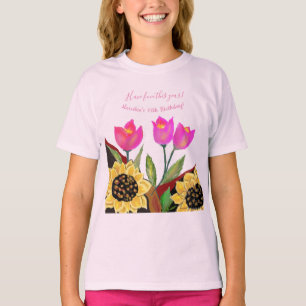 Colorful Flowers Pink Tulips & Yellow Sunflower T-shirt