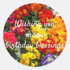Colorful Flowers Primroses Birthday Blessings Ronde Sticker