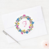 Colorful Flowers Round Lijst Monogram Stickers (Envelop)