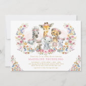 Colorful Flowers Safari Animals Girl Baby shower Kaart (Voorkant)