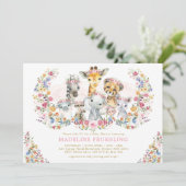 Colorful Flowers Safari Animals Girl Baby shower Kaart (Staand voorkant)