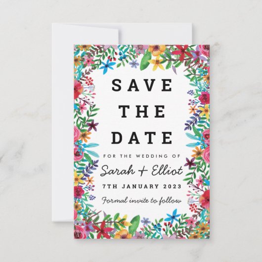 Colorful Flowers Save the Date Card (Voorkant)