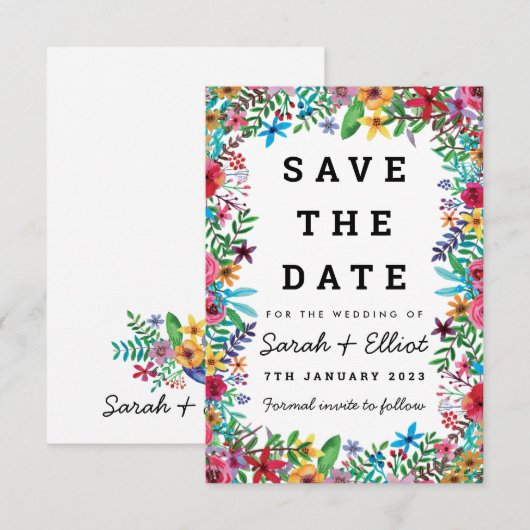 Colorful Flowers Save the Date Card (Voorkant / Achterkant)