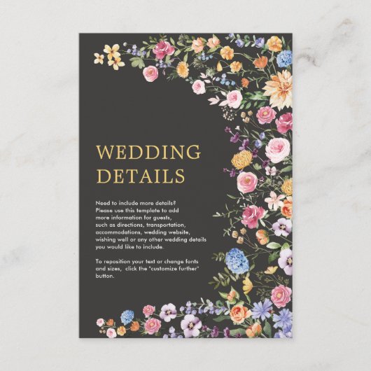 Colorful Flowers Spring Wildflower WeddenDetails Informatiekaartje (Voorkant)