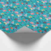 Colorful Flowers Turquoise Background Cadeaupapier (Hoek)