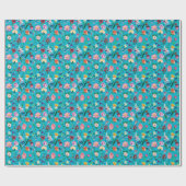 Colorful Flowers Turquoise Background Cadeaupapier (Vlak)