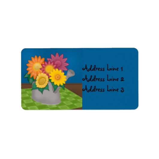 Colorful Flowers Watering can Blue Address Label (Voorkant)