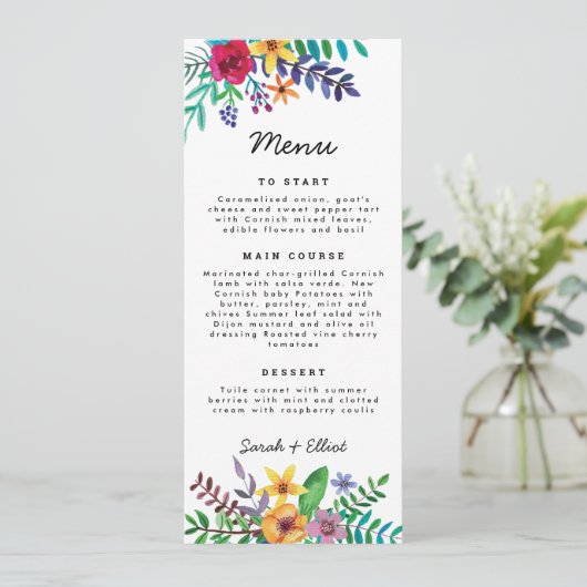 Colorful Flowers Weddenschap Flat Menu (Staand voorkant)