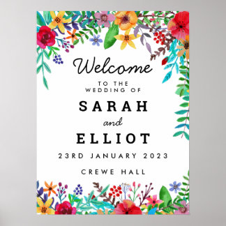 Colorful Flowers Wedding Welcome Poster