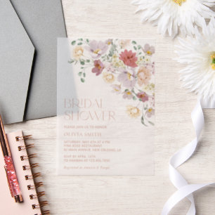 Colorful Flowers, Wildbloemen, Boho, Vrijgezellenf Vellum Uitnodigingen