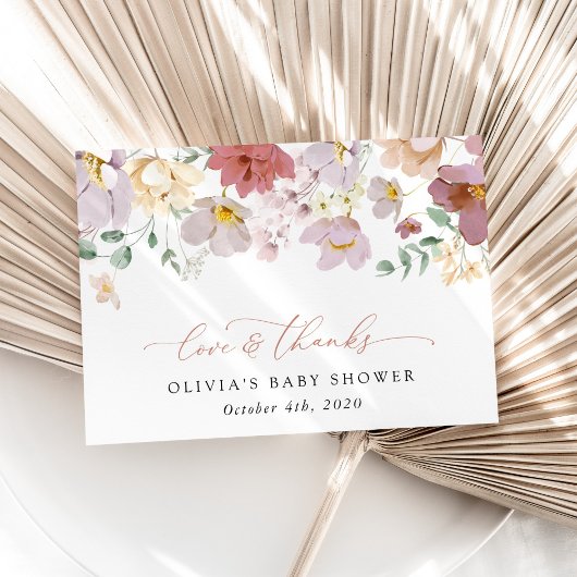 Colorful Flowers, Wildflowers, Boho, Baby Shower Bedankkaart