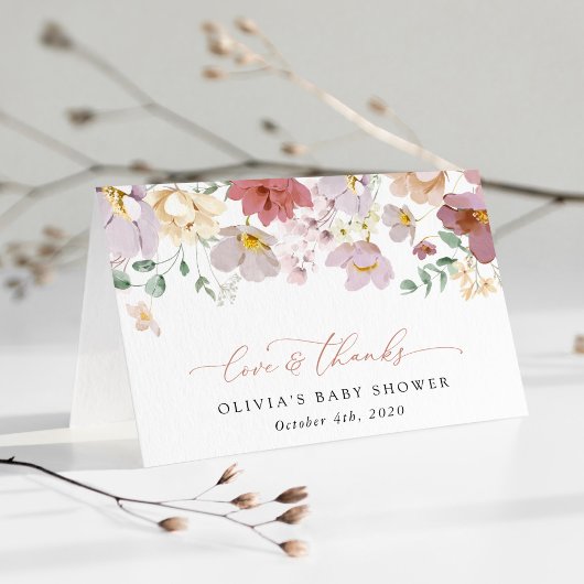 Colorful Flowers, Wildflowers, Boho, Baby Shower Bedankkaart