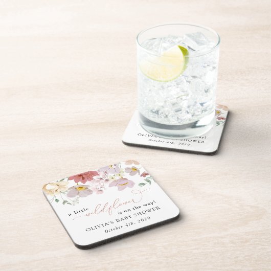 Colorful Flowers, Wildflowers, Boho, Baby Shower Bier Onderzetter (Rechterzijde)