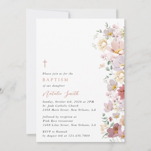 Colorful Flowers, Wildflowers, Boho, Baptism Kaart (Voorkant)