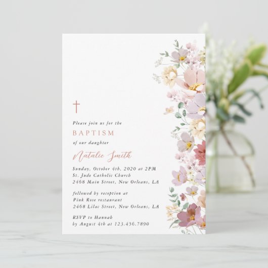 Colorful Flowers, Wildflowers, Boho, Baptism Kaart (Staand voorkant)