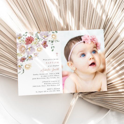 Colorful Flowers, Wildflowers, Boho, Baptism Kaart