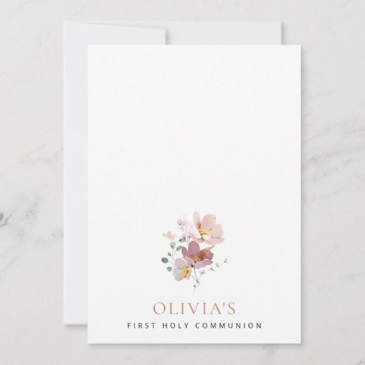 Colorful Flowers, Wildflowers, First Communion Kaart (Achterkant)