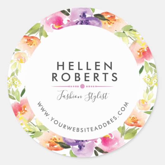 Colorful Flowers Wreath Ronde Sticker (Voorkant)