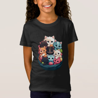 Colorful Fluffy Kittens – Cute Cat Aesthetic Girls T-shirt