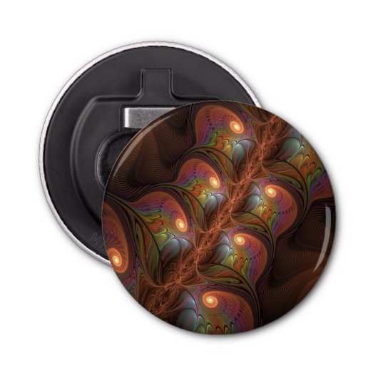 Colorful Fluorescent Abstract Trippy Brown Fractal Button Flesopener (Voorkant)