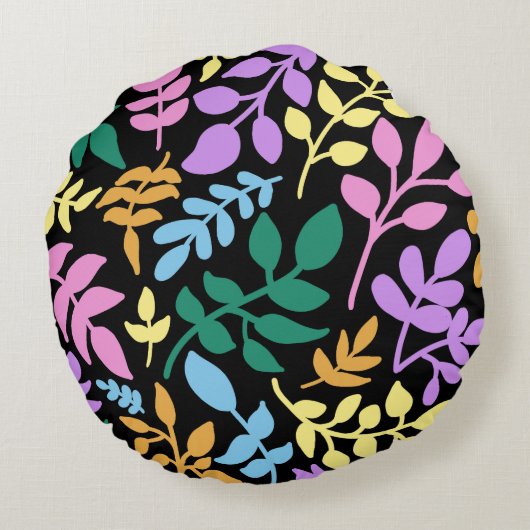 Colorful foliage in black background rond kussen (Achterkant)
