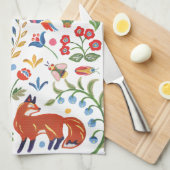 Colorful Folk Animal Woodland Floral Rabbit Fox Theedoek (Quarter Fold)