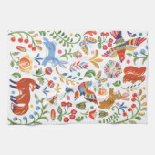 Colorful Folk Animal Woodland Floral Rabbit Fox Theedoek (Horizontaal)
