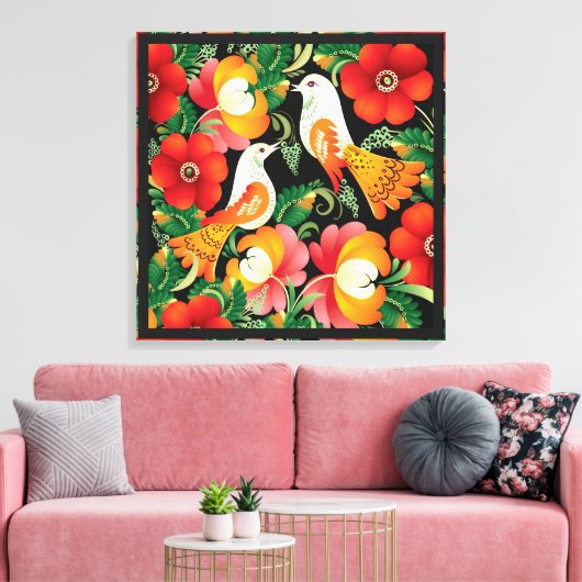 Colorful Folk Art Canvas Afdruk (Insitu (Woonkamer))