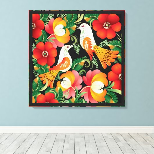 Colorful Folk Art Canvas Afdruk (Insitu (Houten vloer))