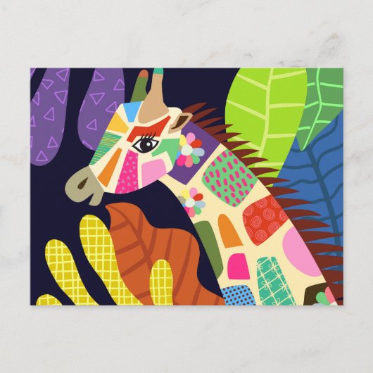 Colorful Folk Art Oerwoud Giraffe Animal Portret Briefkaart (Voorkant)
