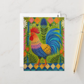 Colorful Folk Art Rooster Briefkaart